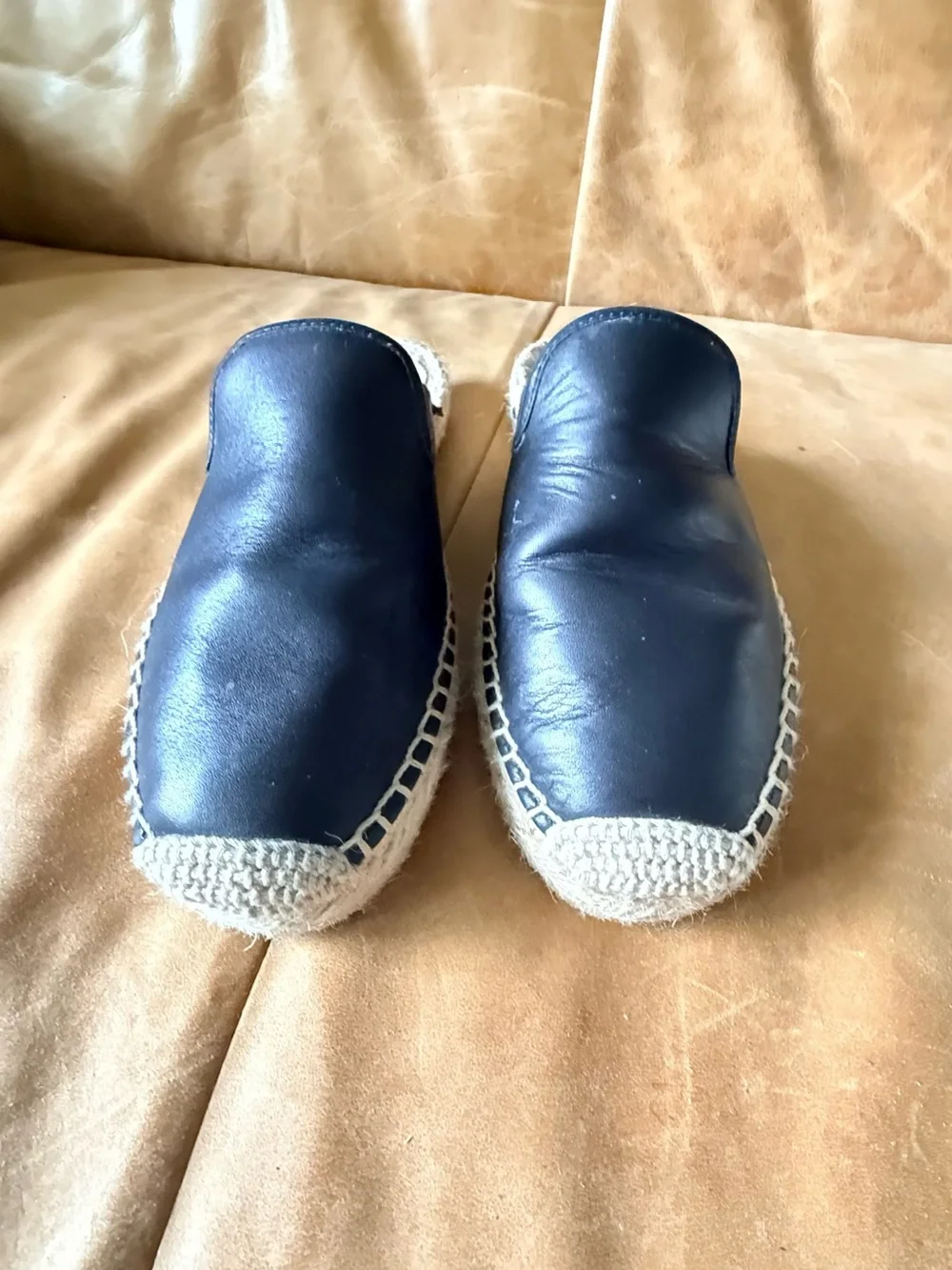Women's Navy Leather Espadrille Slip-Ons